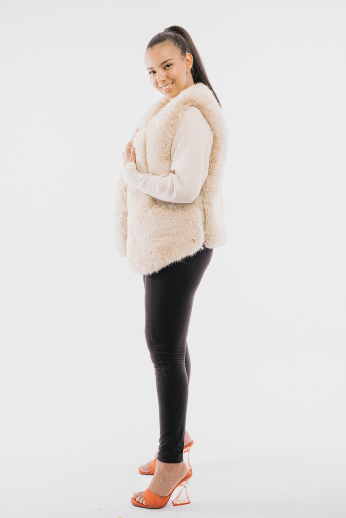 Gilet Court Beige Fourrure Kaia